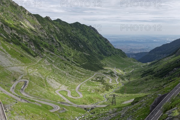 Serpentines in the course of the Transfagara, the Transfogaras High Road in the Fagaras Mountains,