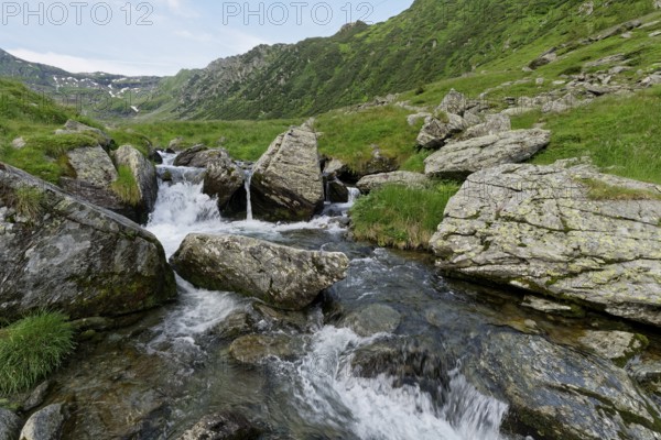 Rocky landscape at the upper course of the Balea stream in the Fagaras Mountains, also Fogaras
