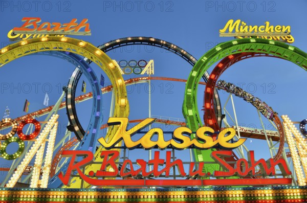 Olympia Looping, five looping roller coaster, Oktoberfest, Munich, Upper Bavaria, Bavaria, Germany,