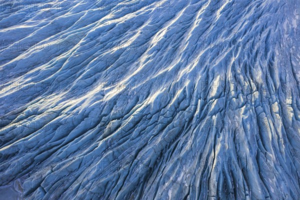 Aerial view over ice tongue Falljökull in winter, one of many outlet glaciers of Vatnajökull, Vatna