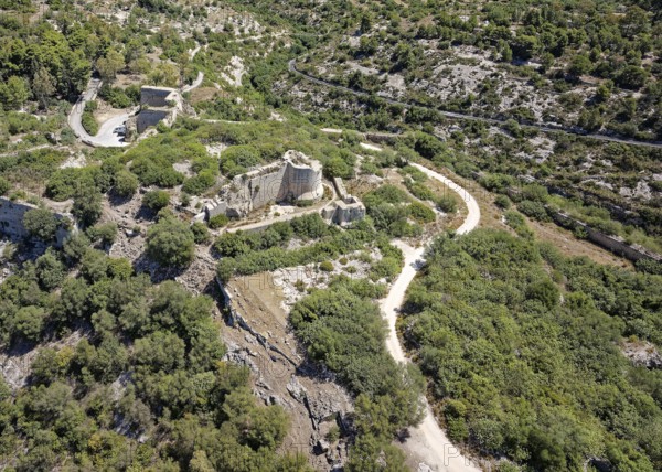 Aerial view of the archaeological site of Noto Antica, ancient Neton, which was completely