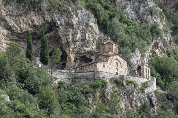 St. Michael's Church, a rock church, on Castle Hill above Berat. The town is a UNESCO World