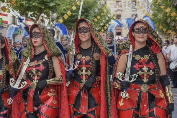 Women in historic clothing, Moors and Christians Parade, Moros y Cristianos, Jijona or Xixona,