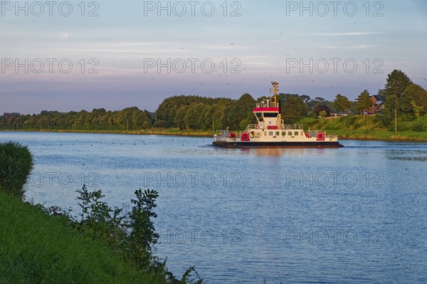 The Pillau canal ferry at the Sehestedt-Süd ferry terminal on the Kiel Canal. Sehestedt,