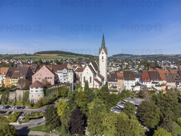 Aerial view of the town of Engen with the Church of the Assumption of the Virgin Mary, Constance