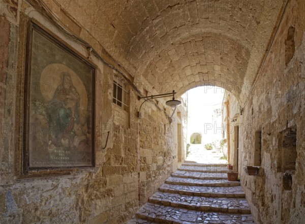 Paths and corridors in the tuff of the Sassi Barisano in the cave town of Matera. The cave
