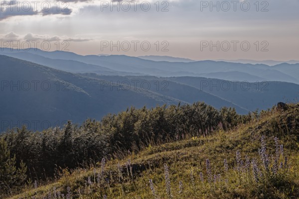 Mountain landscape of the Balkan Mountains and the forested slopes of the Balgarka nature park Park