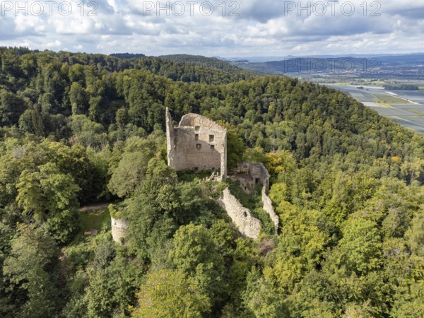 Aerial view of the Altbodman ruins, Bodman-Ludwigshafen, Constance district, Baden-Württemberg,