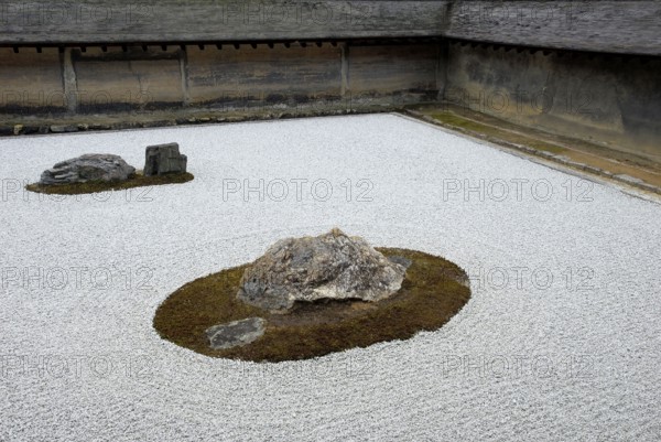 Stone Garden, Zen Garden, Rinzai Zen School, Ryoanji, Ryoan-ji Temple, Kyoto, Japan, Asia
