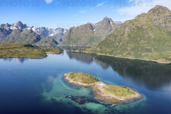 Aerial view over fjord Raftsund, the waterway between Lofoten and Vesteralen island, island