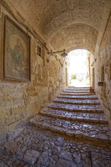 Paths and corridors in the tuff of the Sassi Barisano in the cave town of Matera. The cave