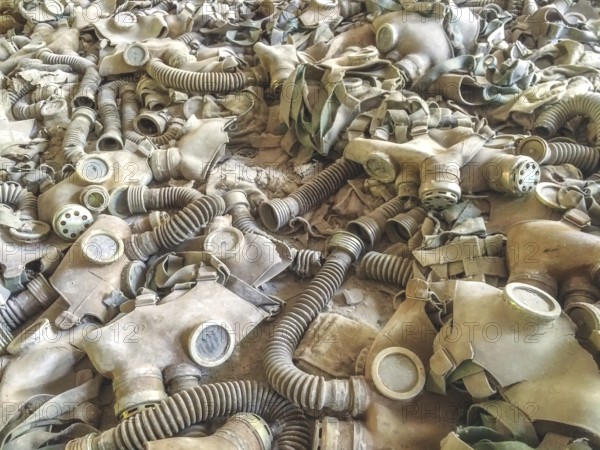 Gas Masks, Middle School #3, Lost Place, Prypyat, Chernobyl Exclusion Zone, Ukraine, Eastern