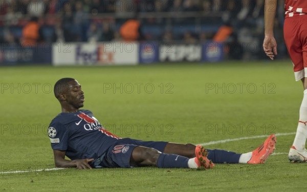 Football match, Ousmane DEMBELE' Paris St Germain exhausted with eyes closed and legs stretched out
