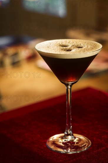 Espresso expresso coffee martini cocktail in bar