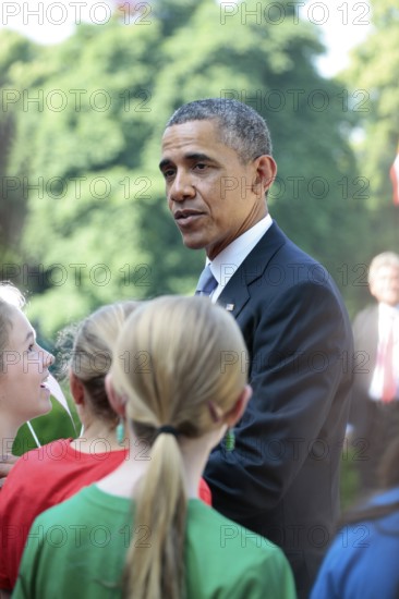 President Barack Obama during the welcoming ceremony at Bellevue Palace, Berlin, Berlin, Germany,