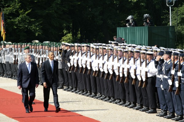 President Barack Obama during the welcoming ceremony at Bellevue Palace with the German President