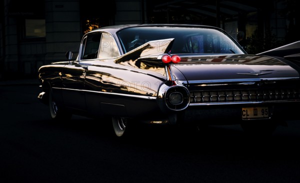 American classic car, Cadillac Coupe de Ville from 1959, night shot, Arvika, Värmland, Sweden,