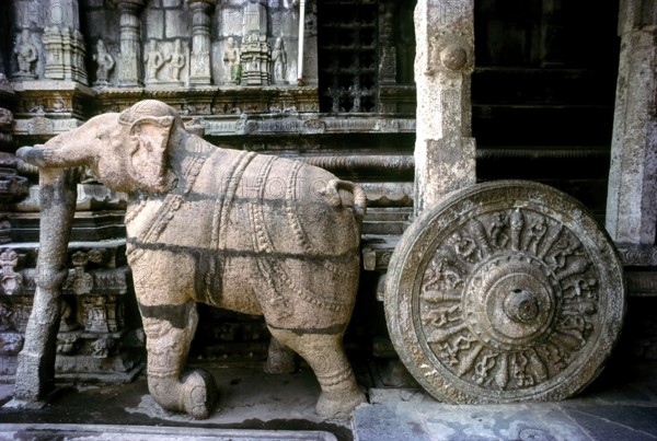 Sarangapani temple sanctum sanctorum built like a chariot with beautifully sculpted elephant