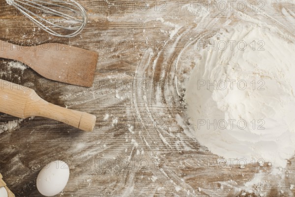 Top view flour wooden surface. Beautiful photo