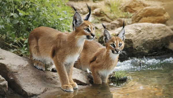 AI generated, animal, animals, mammal, mammals, biotope, habitat, two, female, juvenile, foraging,