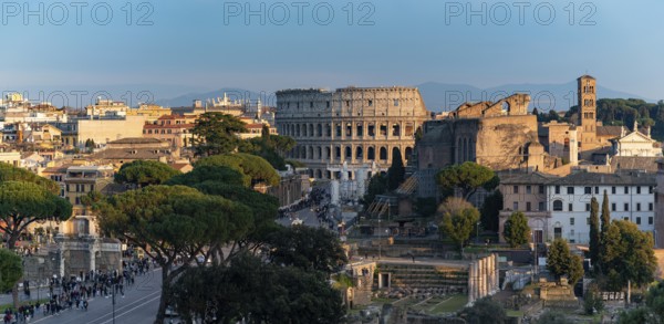 A picture of the Colosseum and the Roman Forum as seen from afar