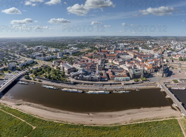 Large panorama drone shot, photo from above, aerial view, historical old town with sights,