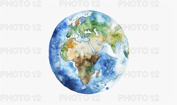 A watercolor painting of a globe Earth on white background AI generated
