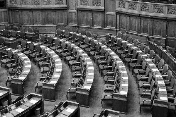 Copenhagen, Denmark, Occtober 05, 2016: Black and white photograph of the interior of the Danish