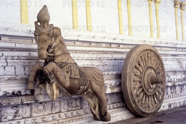 Nataraja Mantap Chariot drawn by horse in Nageswara Vaishanavite temple in Kumbakonam, Tamil Nadu,