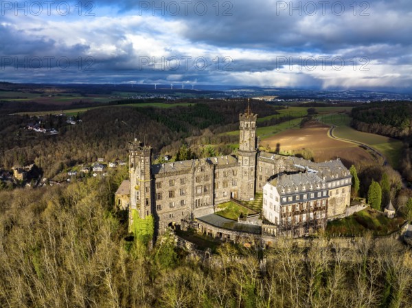 Aerial view, Schaumburg Castle, Balduinstein, Limburg an der Lahn region, Westerwald,