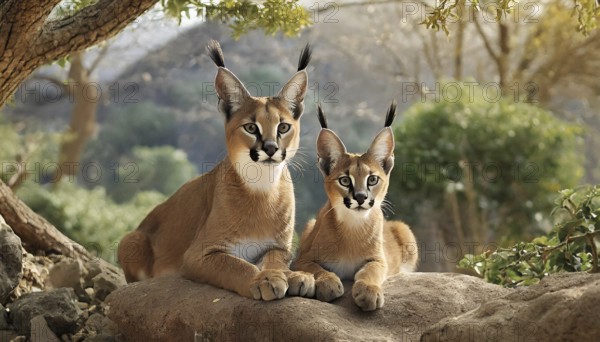 AI generated, animal, animals, mammal, mammals, biotope, habitat, two, female, juvenile, foraging,