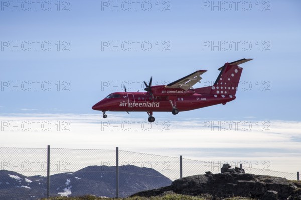 Ilulissat, Greenland, June 30, 2018: A Bombardier Dash 8 Q200 aircraft operated by Air Greenland