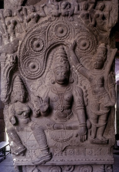 Hanuman Sculpture in Ramaswamy temple pillared Mahamandapatam in Kumbakonam, Tamil Nadu, India,