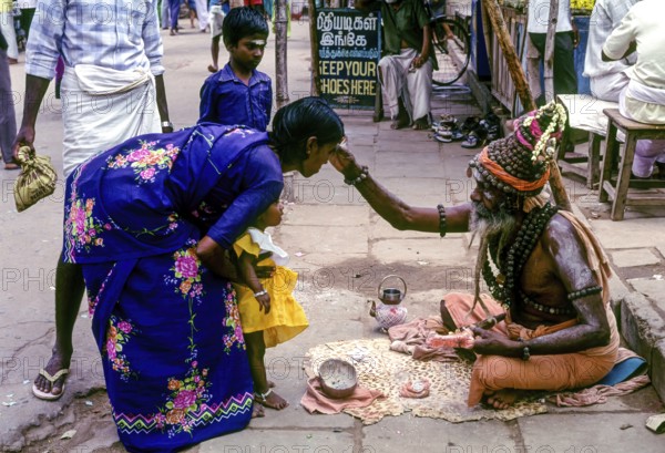 Blessing, a Sadhu sitting in front of Thillai Nataraja temple in Chidambaram, Tamil Nadu, South