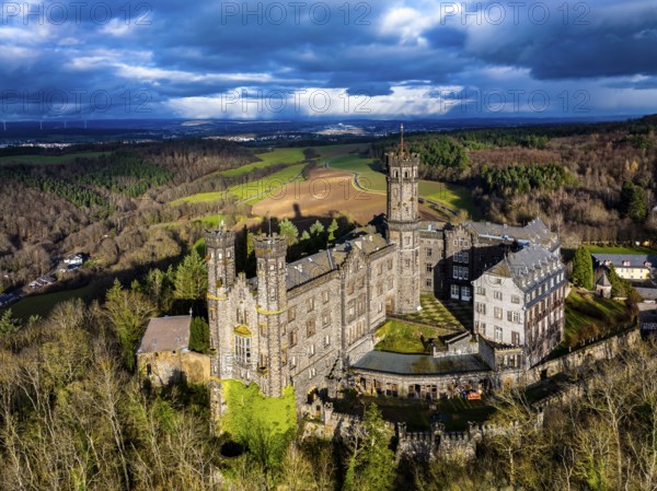 Aerial view, Schaumburg Castle, Balduinstein, Limburg an der Lahn region, Westerwald,