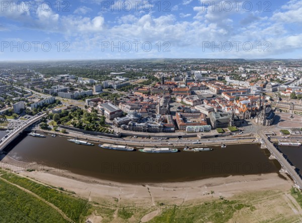 Large panorama drone shot, photo from above, aerial view, historical old town with sights,