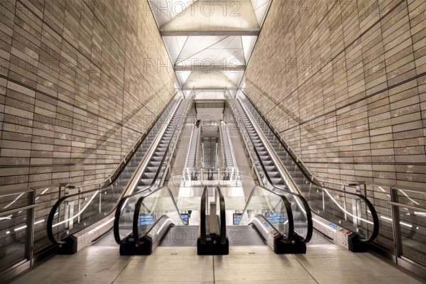Copenhagen, Denmark, October 13, 2019: Interior view of the new metro station Nuuks Plads on the