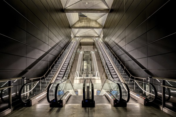 Copenhagen, Denmark, October 13, 2019: Interior view of the new metro station Radhuspladsen on the