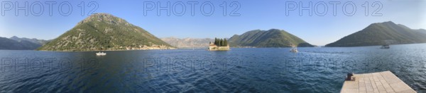 Panoramic view, view from the island of Maria from the Rock, Gospa od Skrpjela to Perast and the