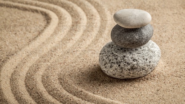 Japanese Zen stone garden, relaxation, meditation, simplicity and balance concept, panorama of