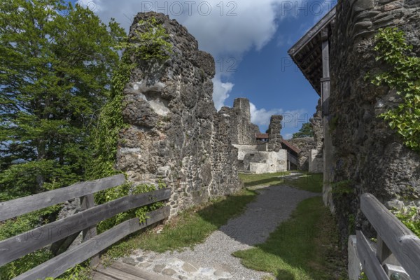 Entrance to the ruins of Alt-Trauchburg Castle, 13th century. The ruin is one of the best preserved