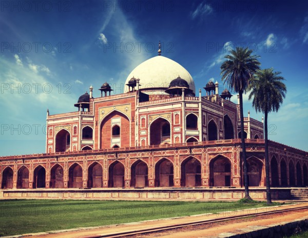 Vintage retro effect filtered hipster style image of Delhi famous indian landmark Humayun's Tomb.