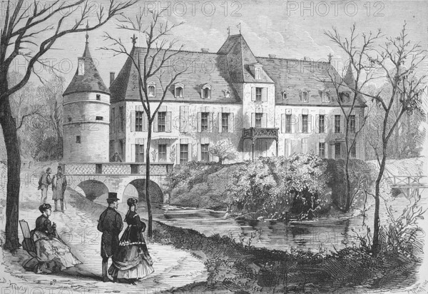 Chateau dAugerville in 1869, Centre-Val de Loire, France, Historic, digitally restored reproduction