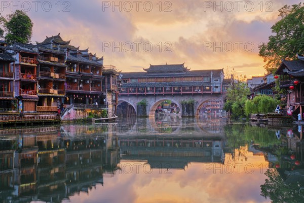 Chinese tourist attraction destination, Feng Huang Ancient Town (Phoenix Ancient Town) on Tuo Jiang