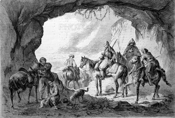 A Security Escort on Horseback in Bosnia, 1869, Historic, digitally restored reproduction of an