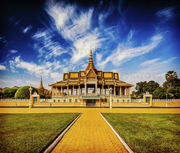 Vintage retro effect filtered hipster style image of Royal Palace complex, Phnom Penh, Cambodia,