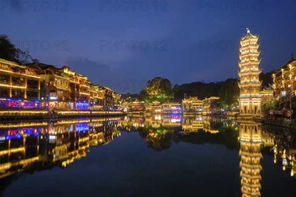 Chinese tourist attraction destination, Feng Huang Ancient Town (Phoenix Ancient Town) on Tuo Jiang