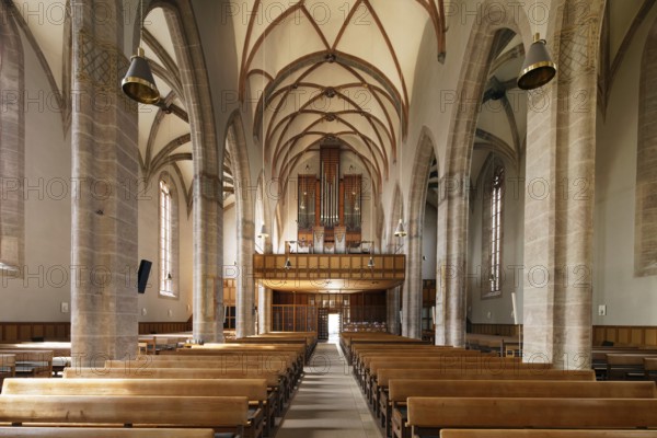 Nave and organ Church of St. Johannis, 15th century Gothic, Evangelical Lutheran parish church,