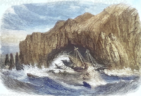 Shipwreck of the Torah on the reefs of Formy-Spit near Liverpool, 1869, England, Historic,