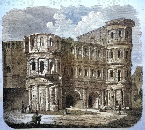 The Porta Nigra in Trier, Rhineland Palatinate, Deutschland, around 1875 / Die Porta Nigra in